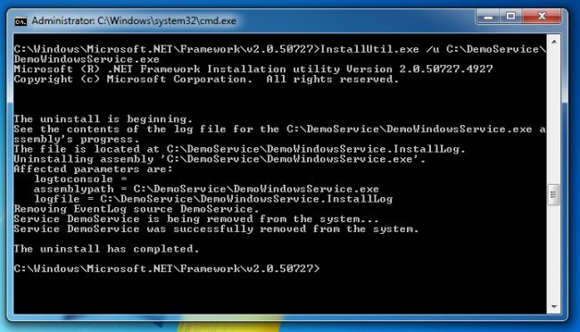 uninstall windows service